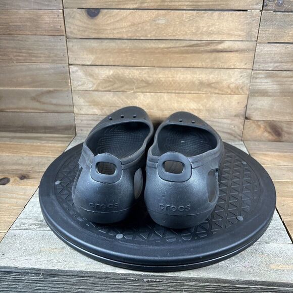 Crocs Kadee Flats Womens Sz 9 Black Slip On Slip Resistant Sandals Cutout - Picture 4 of 9